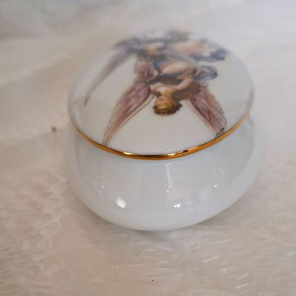 A Reutter Porzellan Trinket Box Germany Angel Motif Keepsake Collectible Gift - Picture 7 of 9